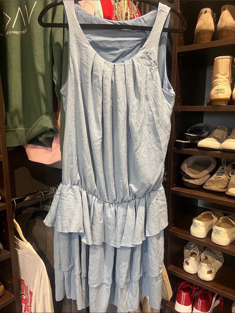 Light Blue Tiered Ruffle Sleeveless Dress